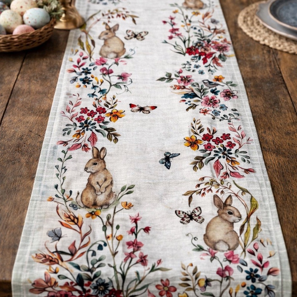Floral and Bunny Table Runner